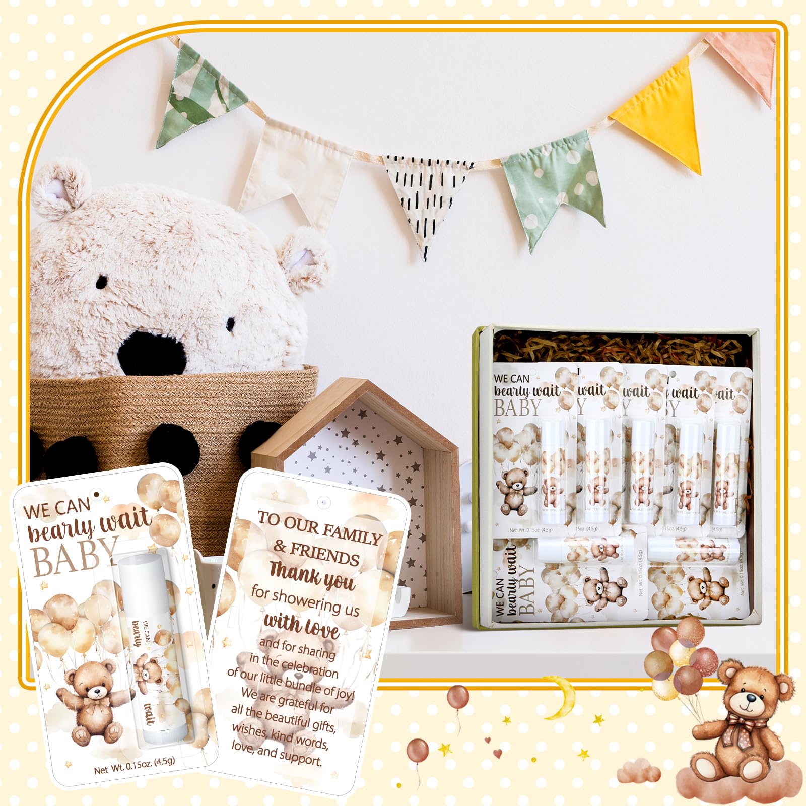 30 Pack Baby Shower Game Prizes - Bulk Lip Balm Party Favors for Adults, Guests & Winners - Perfect for Baby Showers, Gender Reveals & Party Decorations - Great as Souvenirs, Gift Bag Stuffers & Party Supplies (Bear Design)