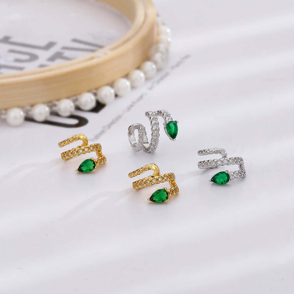 Green Snake Spiral Ear Cuff Ear Climber - Fashion Jewelry for Women | R0125 | Perfect for Parties, Weddings & Everyday Wear