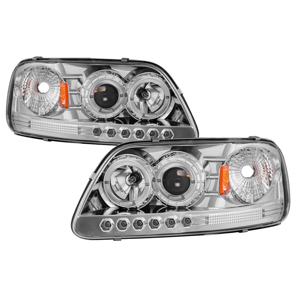 LED Halo Headlights for Ford F150 1997-2003 - Chrome/Clear Lens - High Performance Replacement Headlights for Night Driving & Off-Road Use