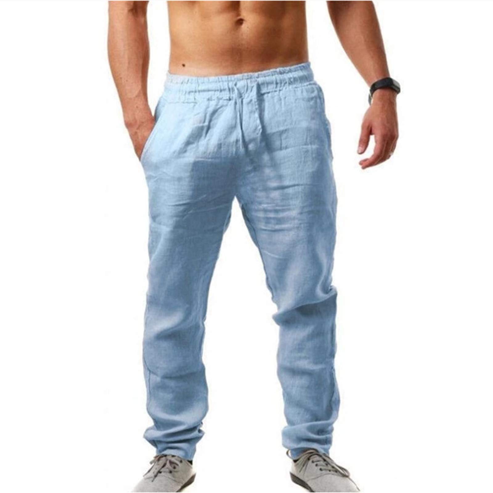 Breathable Cotton Cargo Pants for Men & Women - Elastic Waist, Loose Fit Casual Pants in Trendy Sky Blue | Perfect for Outdoor Activities, Travel & Everyday Wear
