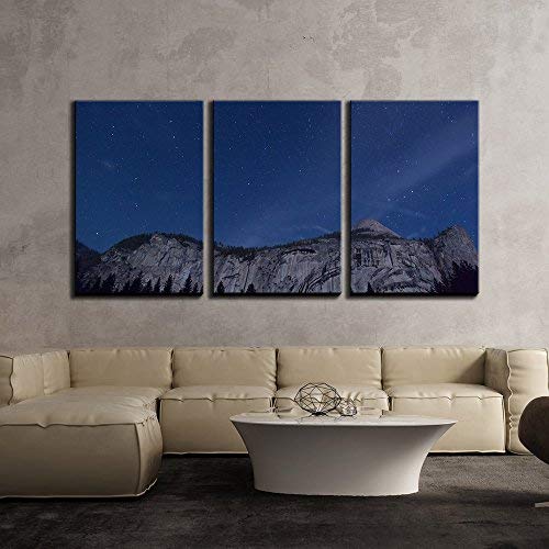 Starry Sky Over Mountain Peak Canvas Wall Art - 3 Piece Modern Home Decor - Stretched & Framed Ready to Hang - 16