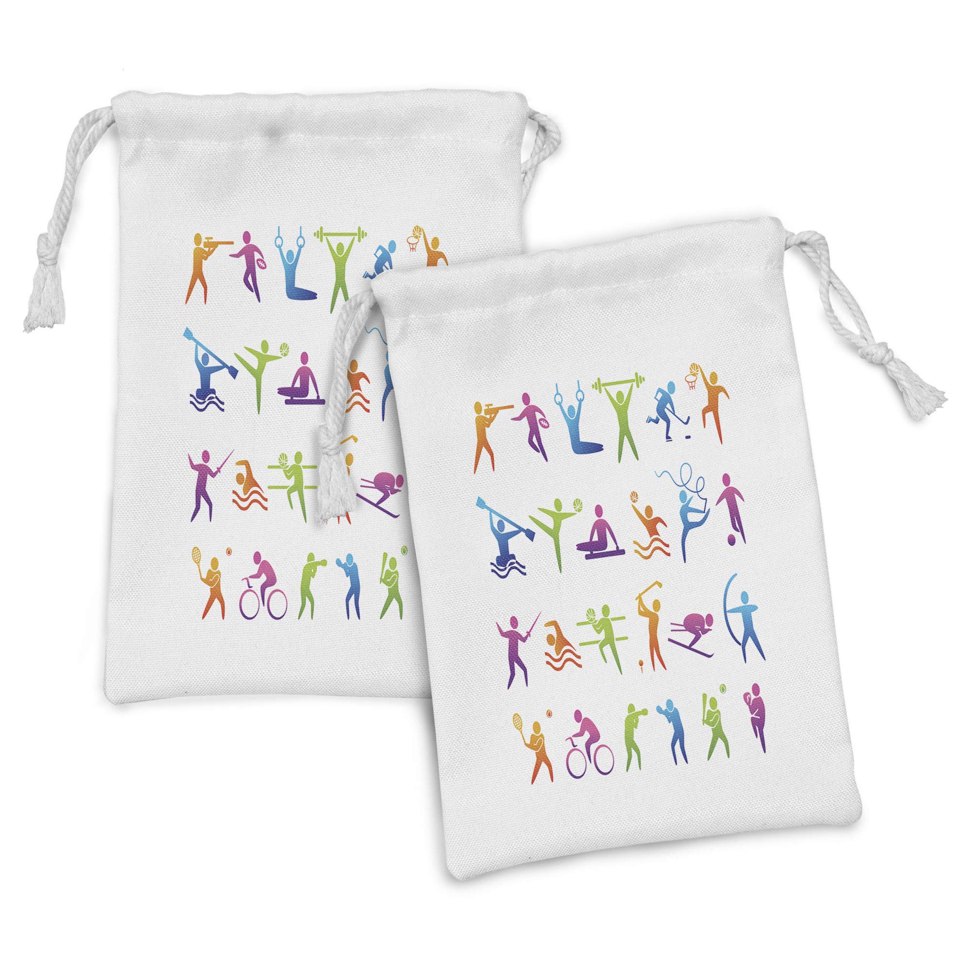 Ambesonne 2-Pack Sports Fabric Pouch Set - Drawstring Bags for Toiletries, Masks & Small Items (9