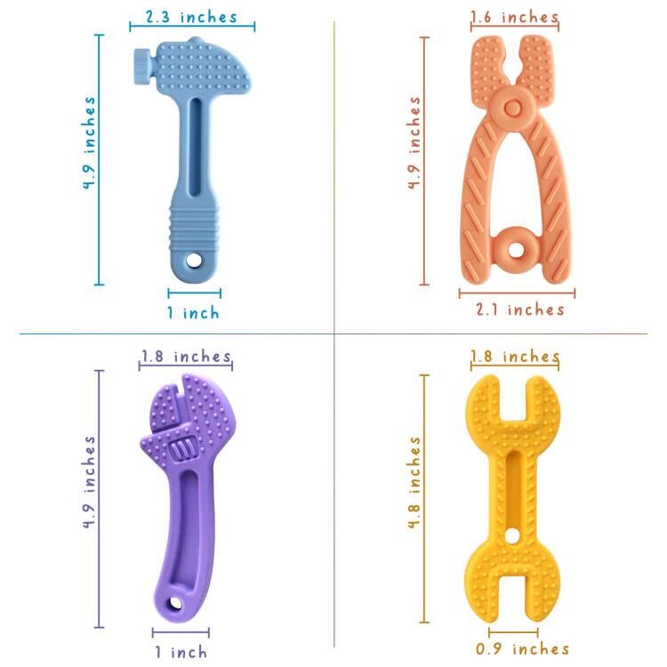 Chuya Baby Teether Toys - Soft BPA-Free Silicone Teething Toys for Infants 3-12 Months | Safe Chew Toy Set with Hammer & Wrench Design | Easy to Hold & Clean (4-Pack) - Perfect for Soothing Sore Gums During Teething & On-the-Go Comfort