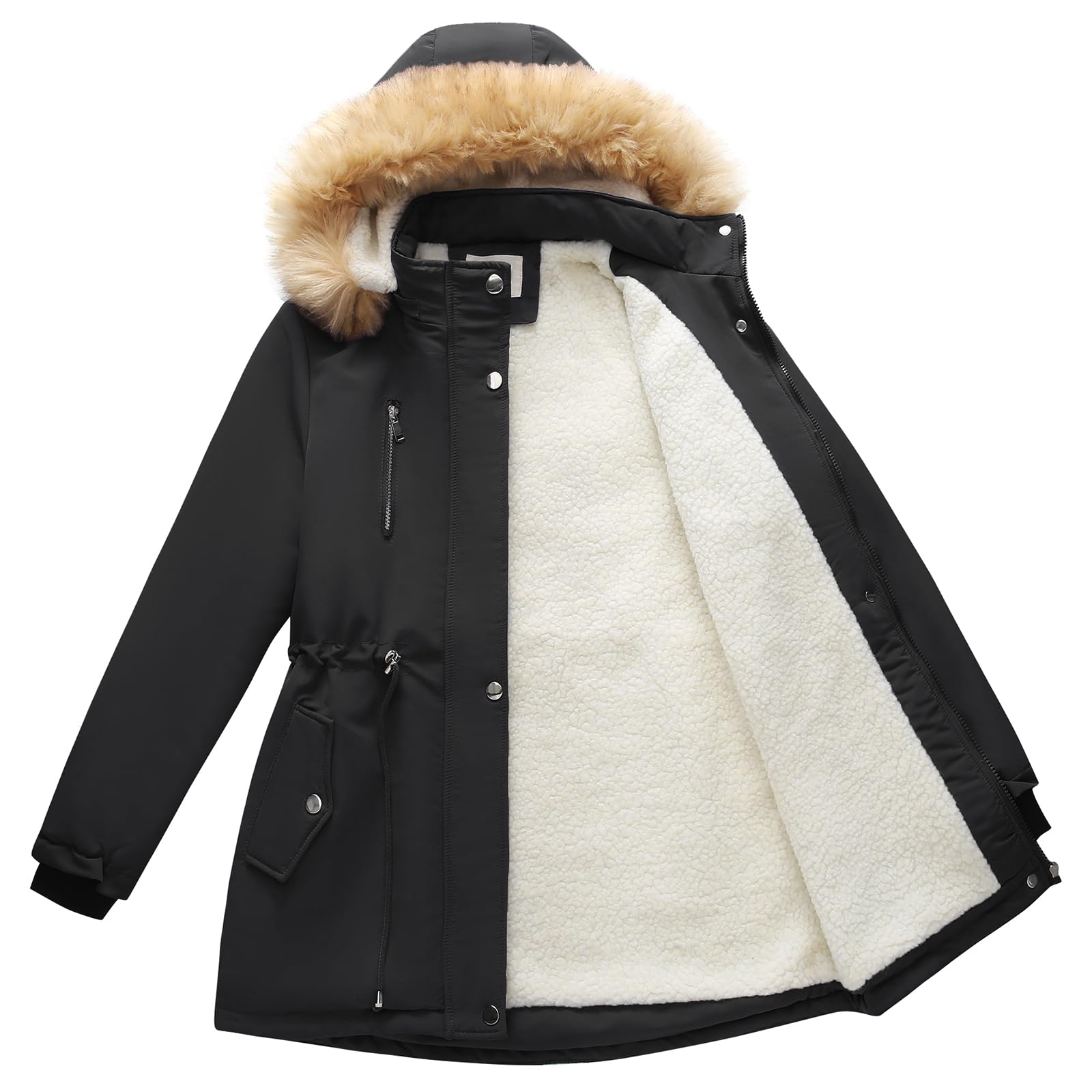 Lamgool Women's Sherpa Fleece Down Jacket - Thick Winter Coat with Hood - Warm Parka for Cold Weather - Perfect for Snowboarding, Skiing & Outdoor Activities