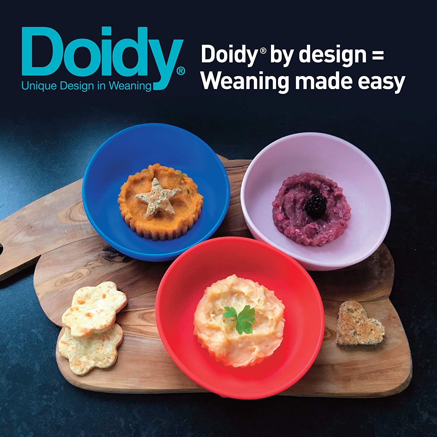 Doidy Baby Bowl 350ml - BPA Free Silicone Non-Slip Suction Bowl for Baby Weaning, Self Feeding Training & Learning to Eat - Perfect for Baby Food, Snacks & Mealtime Essentials (6+ Months, Blue) - Ideal for Highchair, Table & Travel Use