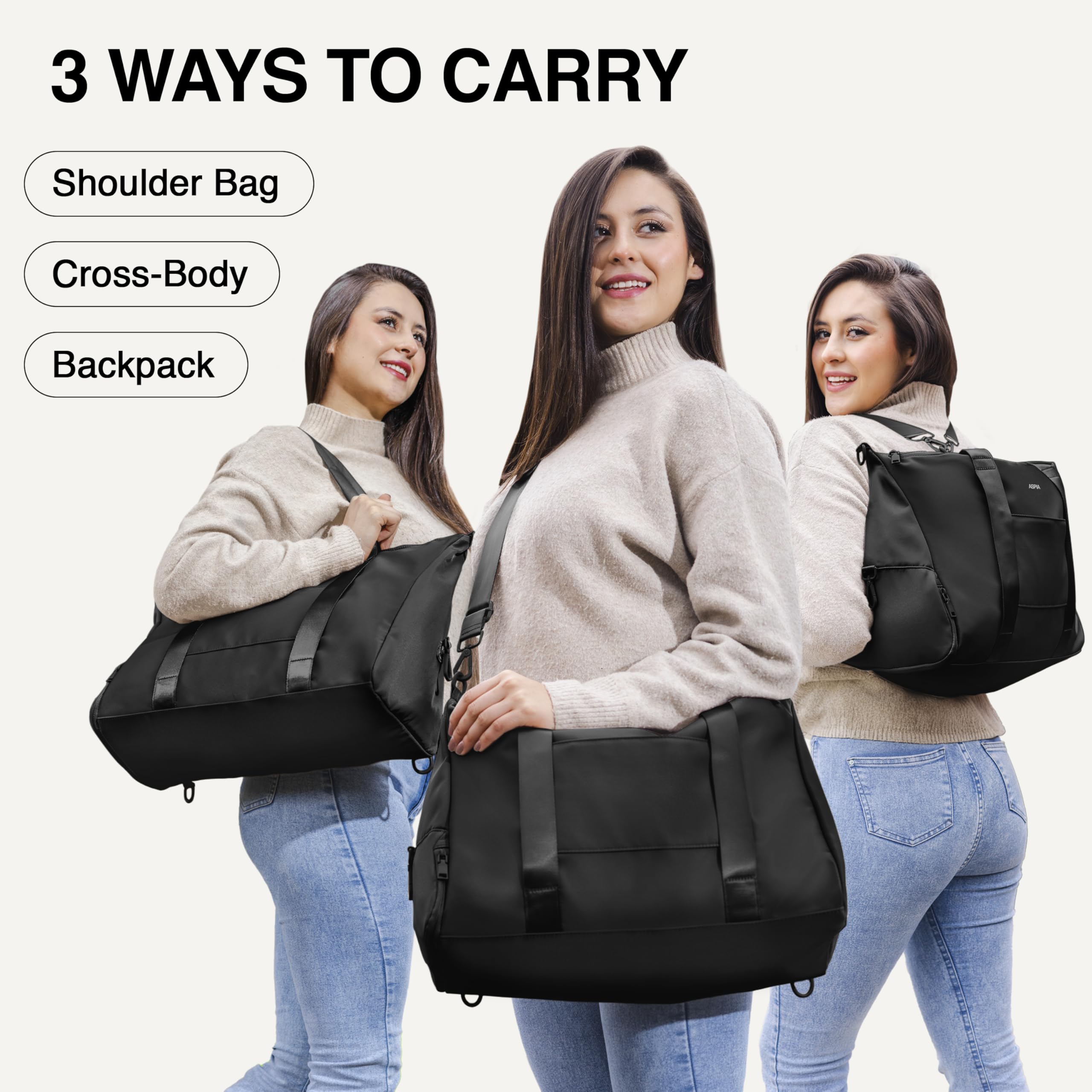 3-in-1 Women's Gym & Travel Duffle Bag with Laptop Compartment, Yoga Mat Space & Shoe Pocket - Perfect for Workouts, Yoga Classes, Business Trips & Weekend Getaways - Water-Resistant Carry-On Personal Item Bag with Luggage Sleeve & Toiletries Organizer