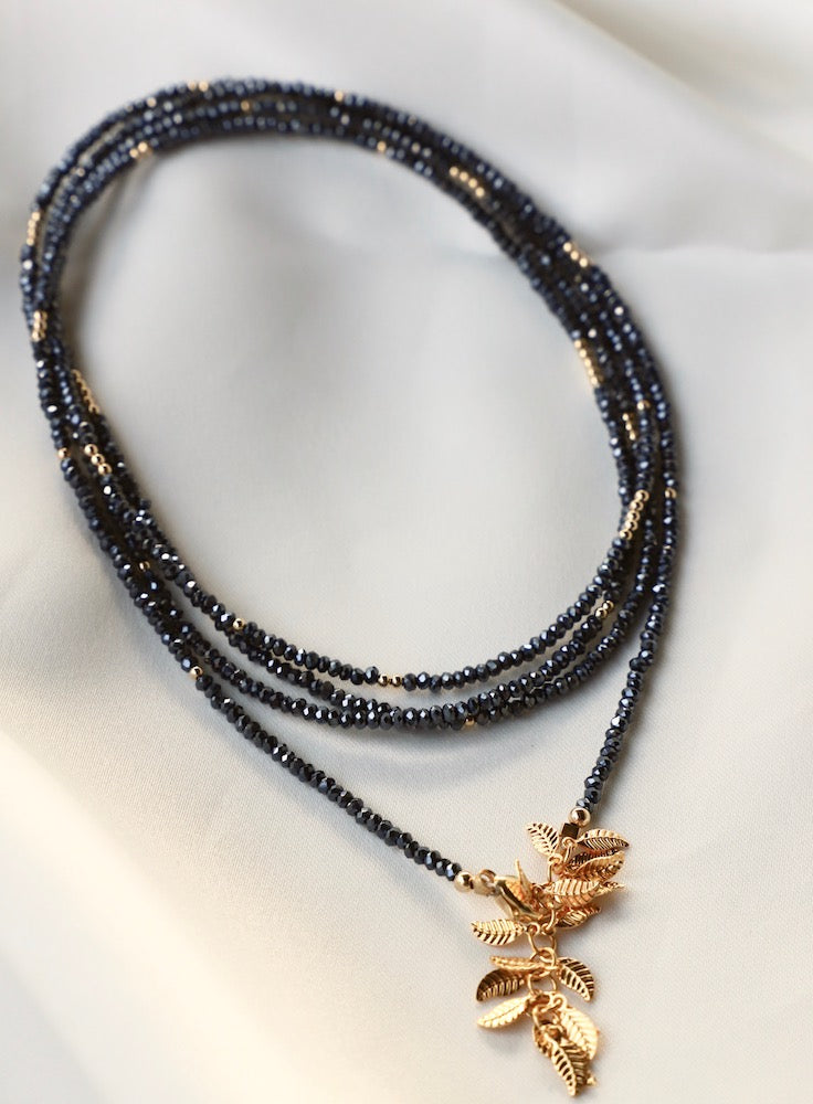 Elegant Hematite Petite Crystal Double Wrap Necklace for Women - Perfect for Layering & Everyday Wear | Boho Chic Jewelry Gift