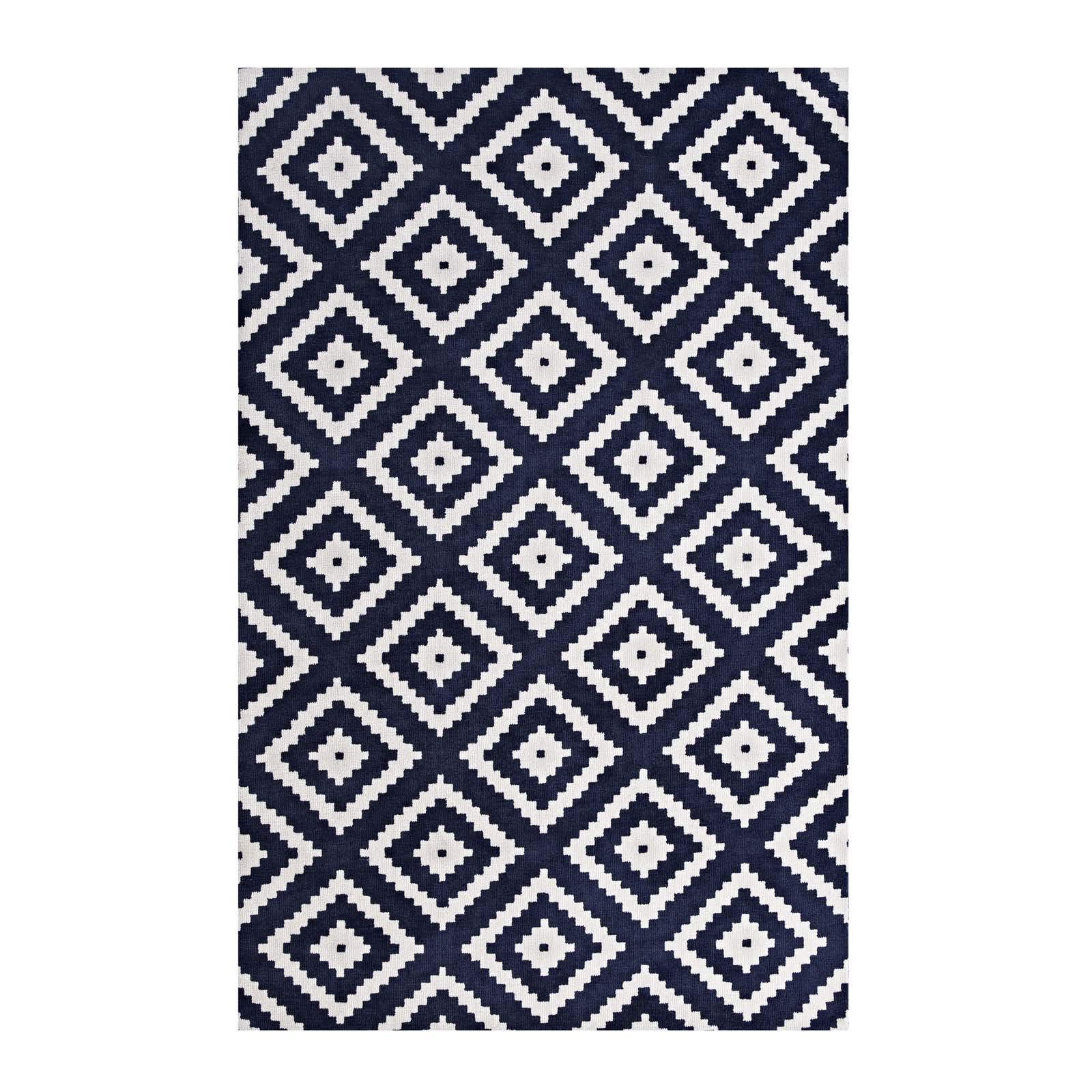 Modern Contemporary Urban Living Room Area Rug - Non-Slip Floor Carpet Runner in Multi Navy Blue Fabric - Perfect for Lounge, Bedroom, and Hallway Decor
