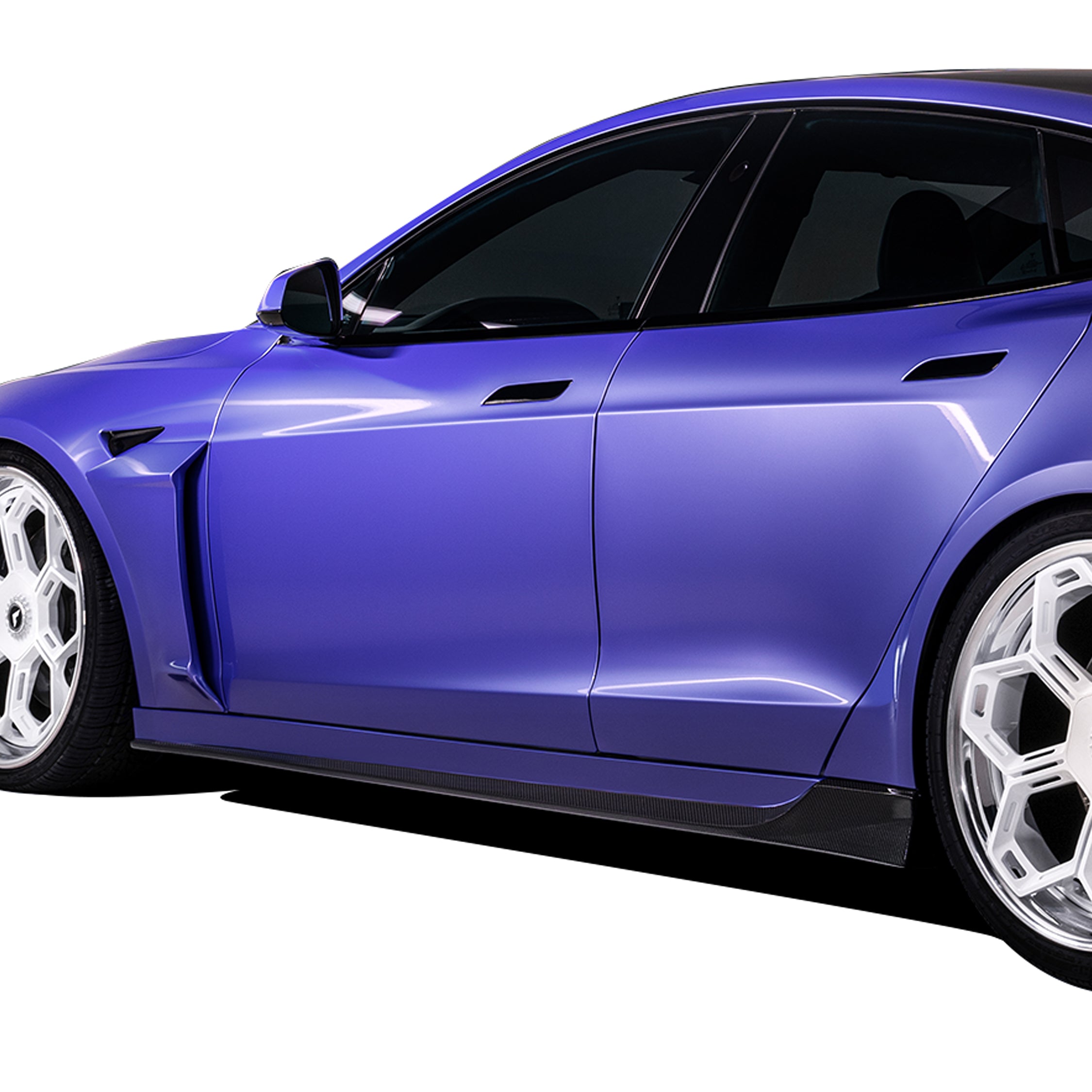 VRS Tesla Model S Plaid Aero Side Skirts - Carbon Fiber PP 2x2 Glossy Finish | Enhance Performance & Style for Tesla Model S Plaid | Perfect for Racing & Car Shows
