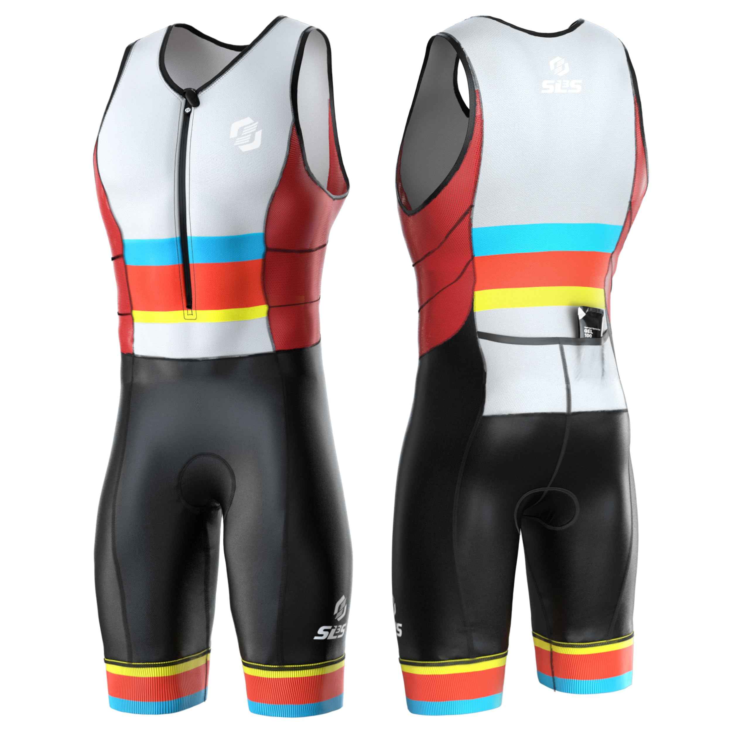 **Men's Triathlon Suit - Lightweight Sleeveless Trisuit with 2 Storage Pockets - Durable & Breathable for Swimming, Cycling & Running**