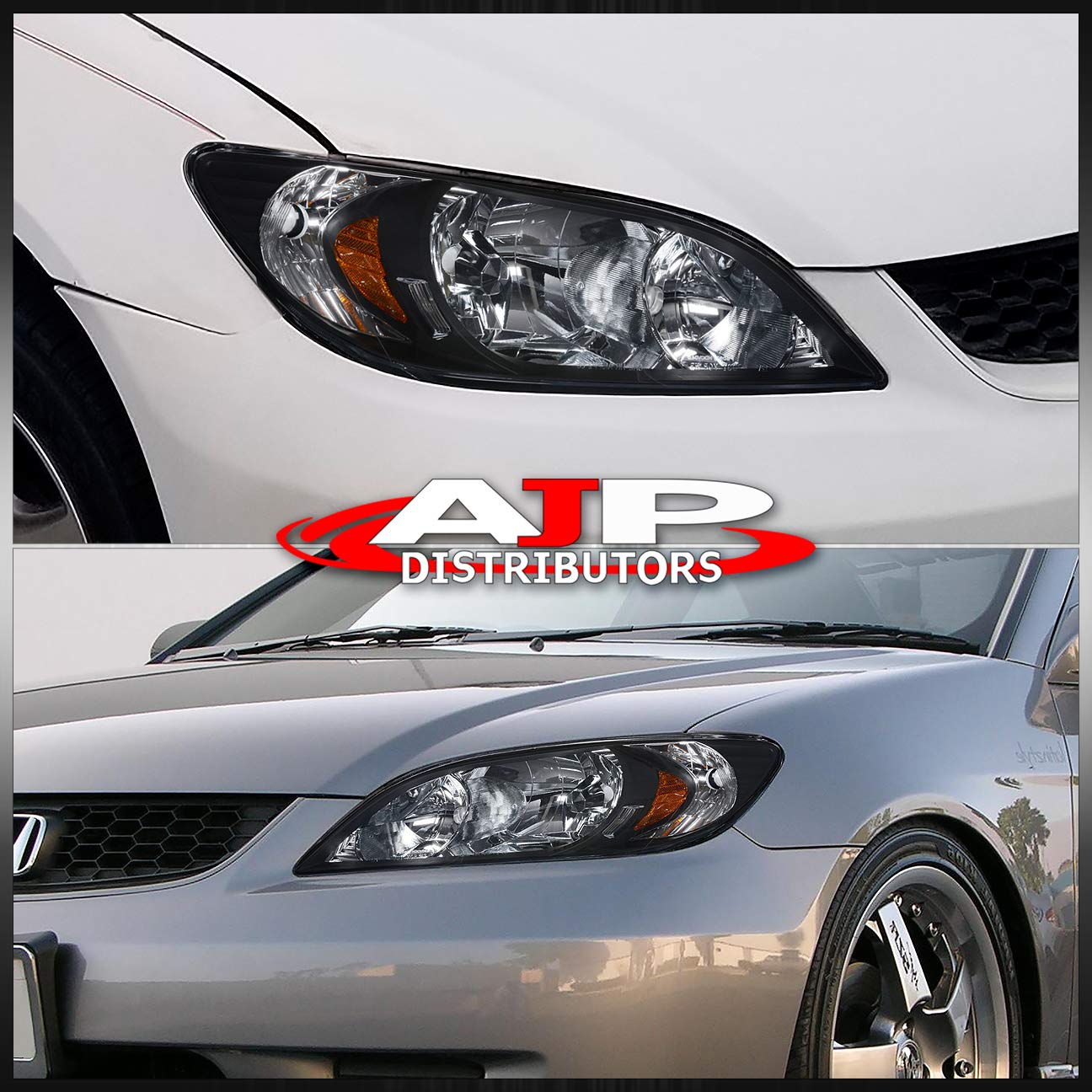 2004-2005 Honda Civic Headlight Assembly - Black Housing with Clear Lens & Amber Reflectors | Direct Replacement & Upgrade Headlights | Perfect for Night Driving & Car Restoration Projects