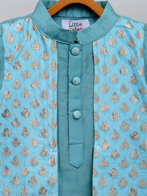 Pre Order: Stylish Blue Kurta with Attached Jacket & Pyjama Set - Perfect for Festivals, Weddings & Special Occasions