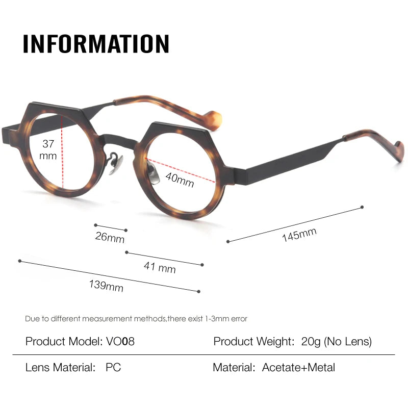 Aror Unisex Full Rim Flat Top Round Acetate Alloy Eyeglasses 94008 - Stylish Retro Frame for Men & Women - Perfect for Reading, Working, and Fashion Accessories