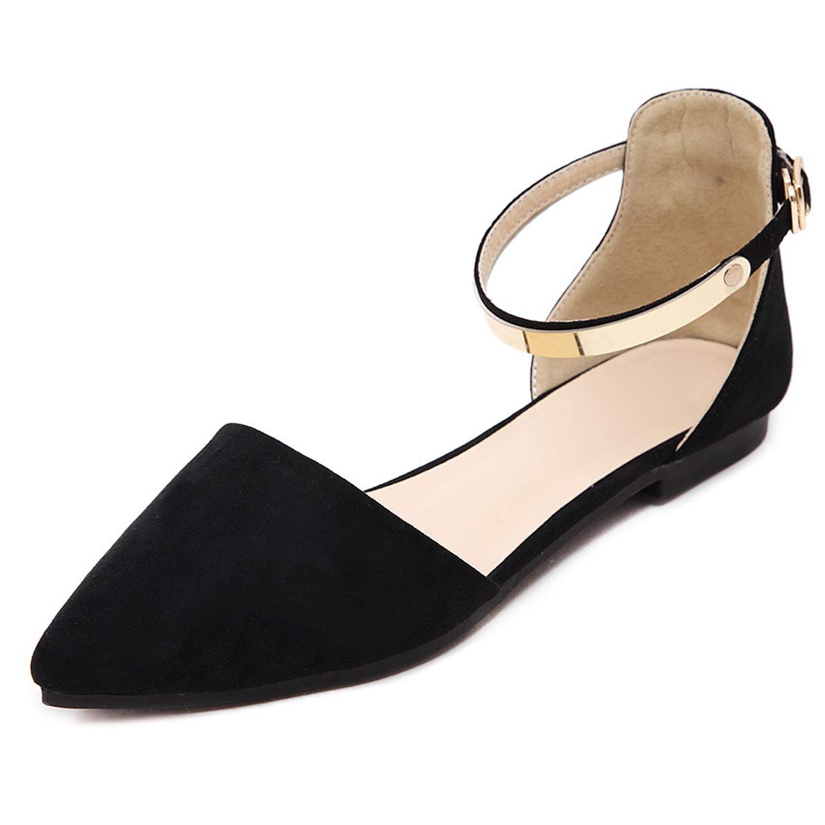 Dear Time Women's Ankle Strap Flat Sandal Shoes - Summer Pointed Toe Ballet Flats for Casual Wear, Beach & Vacation Outfits