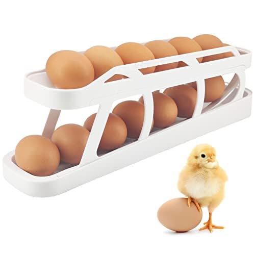 AVMPHD 2-Tier Automatic Rolling Egg Storage Container for Refrigerator - Space Saving Egg Holder with Anti-Slip Bottom for Fridge, Countertop & Cabinet | Perfect for Kitchen Organization & Fresh Egg Storage