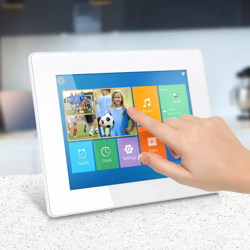 Aluratek 8 Inch WiFi Digital Picture Frame with Touchscreen LCD Display - 16GB Built-in Memory, White - Perfect for Home, Office & Gift Giving