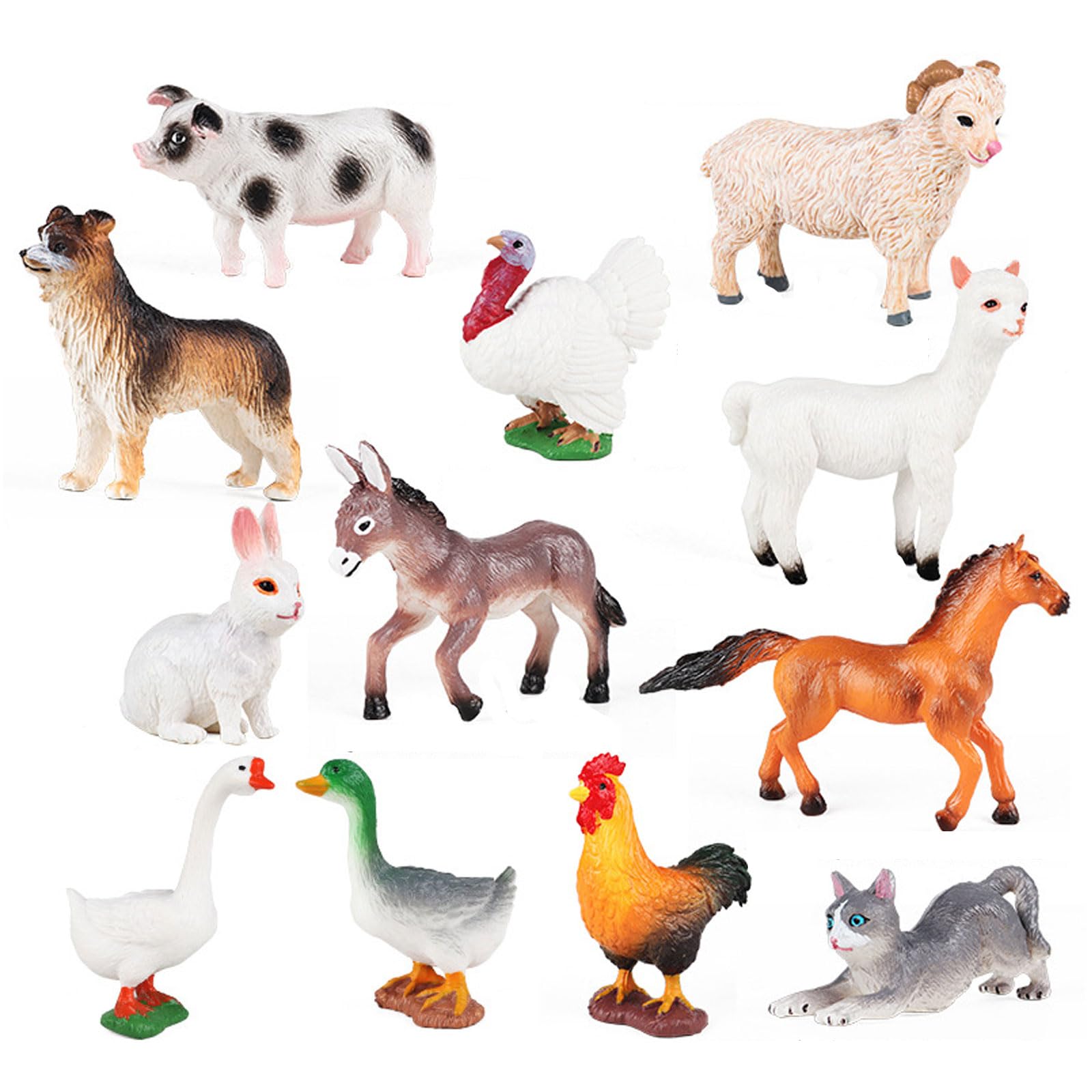 12-Piece Farm Animal Toy Set - Realistic Dog, Cat & Pig Figurines for Kids | Educational Learning Toys for Toddlers | Perfect as Christmas & Birthday Gifts, Cake Toppers & Playtime Scenes