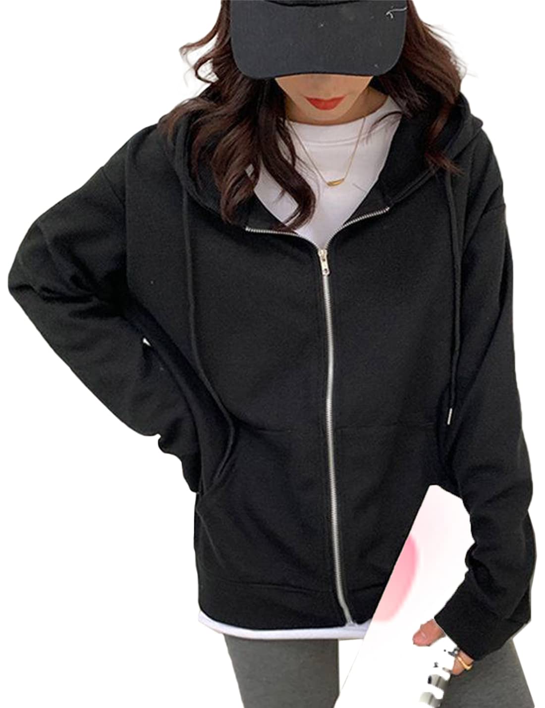 Women's Oversized Zip Up Hoodie - Long Sleeve Waffle Knit Casual Sweatshirt Jacket for Fall | Cozy Loungewear & Streetwear Fashion