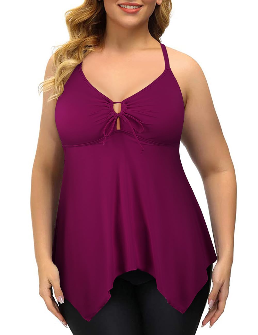 Firpearl Women's Plus Size Modest Tankini Swimsuits - Flowy Crossback Bathing Suit Top for Beach, Pool & Vacation | Comfortable Swimwear for Women