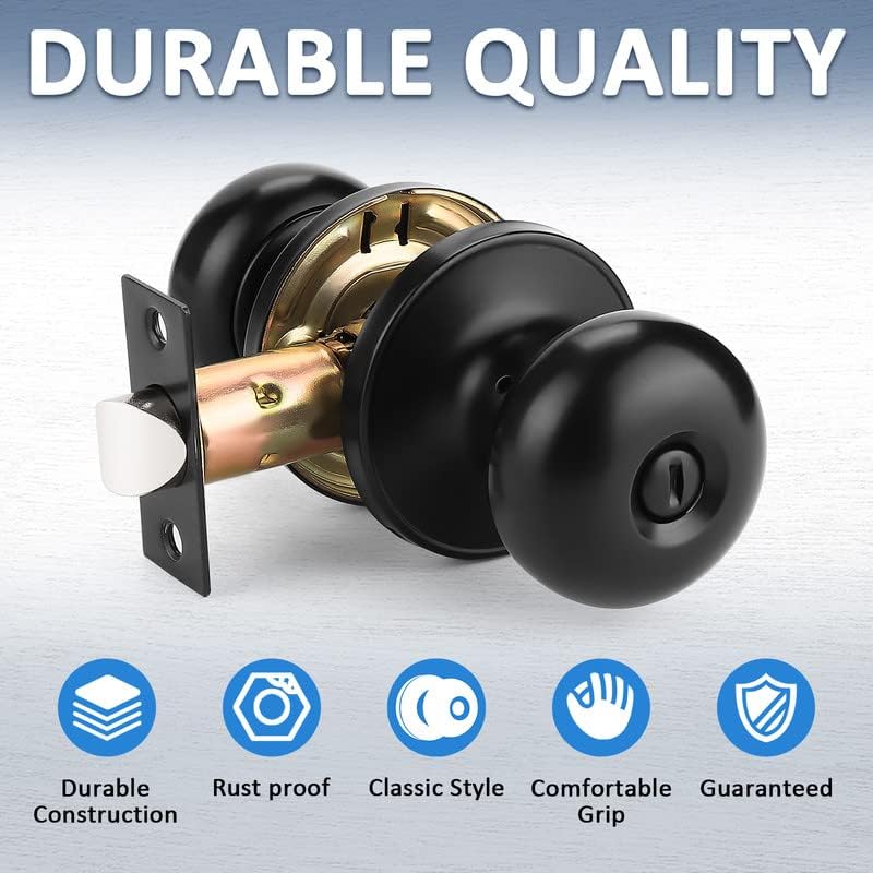 Mengico 6 Pack Black Interior Door Handles with Privacy Lock - Bedroom & Bathroom Door Knobs for Home, Office, and Hotel Use