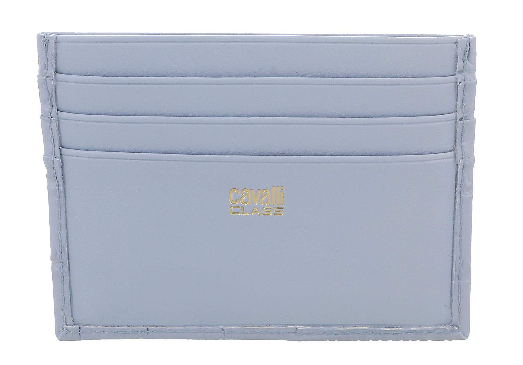 Roberto Cavalli Light Blue Embossed Leather Credit Card Holder for Women - Slim Wallet for Everyday Use & Travel Accessories