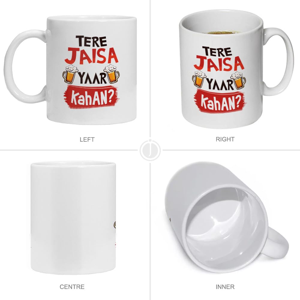 Tere Jaisa Yaar Kahan Printed Ceramic Coffee Mug 325ml with Greeting Card - Best Friendship Gift for Birthday, Friendship Day | Perfect for Office, Home & Special Occasions