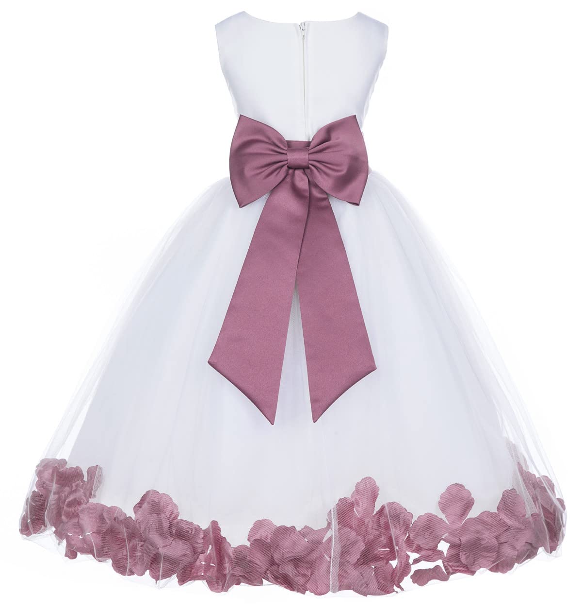 White Tulle Rose Petals Flower Girl Dress - Elegant Christening Gown for Baby Girls (Size 14, Style 302T) - Perfect for Weddings, Baptisms & Special Occasions