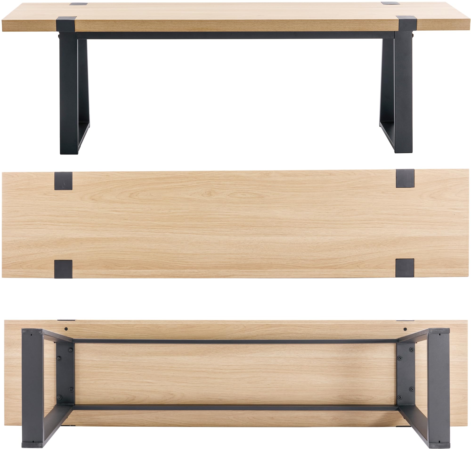 Modern Light Oak Dining Bench - Wooden Kitchen & Dining Room Bench Seat with Metal Frame for 2-3 People | Indoor Dining Table Chairs for Living Room & Restaurant Style Settings