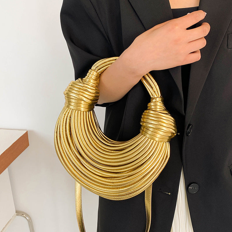Vegan Leather Noodle Strap Crossbody Bag - Shiny Tote Purse for Women - Fashionable Underarm Shoulder Bag for Daily Use, Travel & Shopping