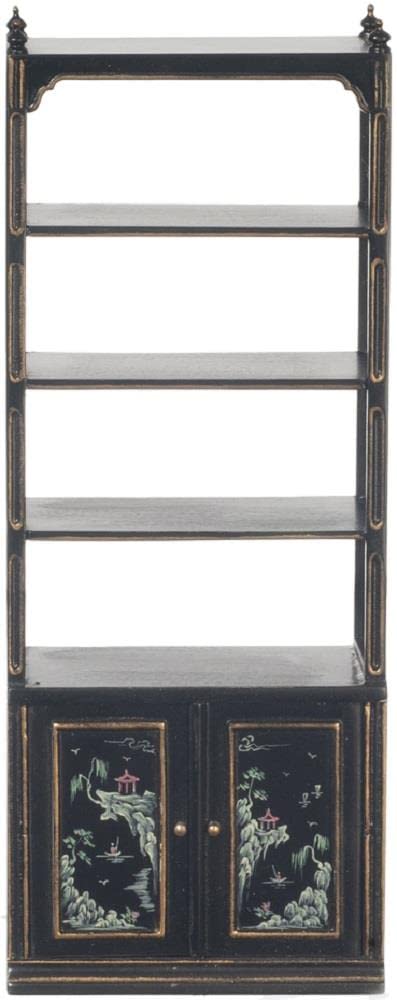 Melody Jane Dollhouse Miniature Open Display Cabinet - Black Chinese Style Living Room Furniture for Dolls Houses - Perfect for Dollhouse Decor, Miniature Collectors & DIY Room Displays