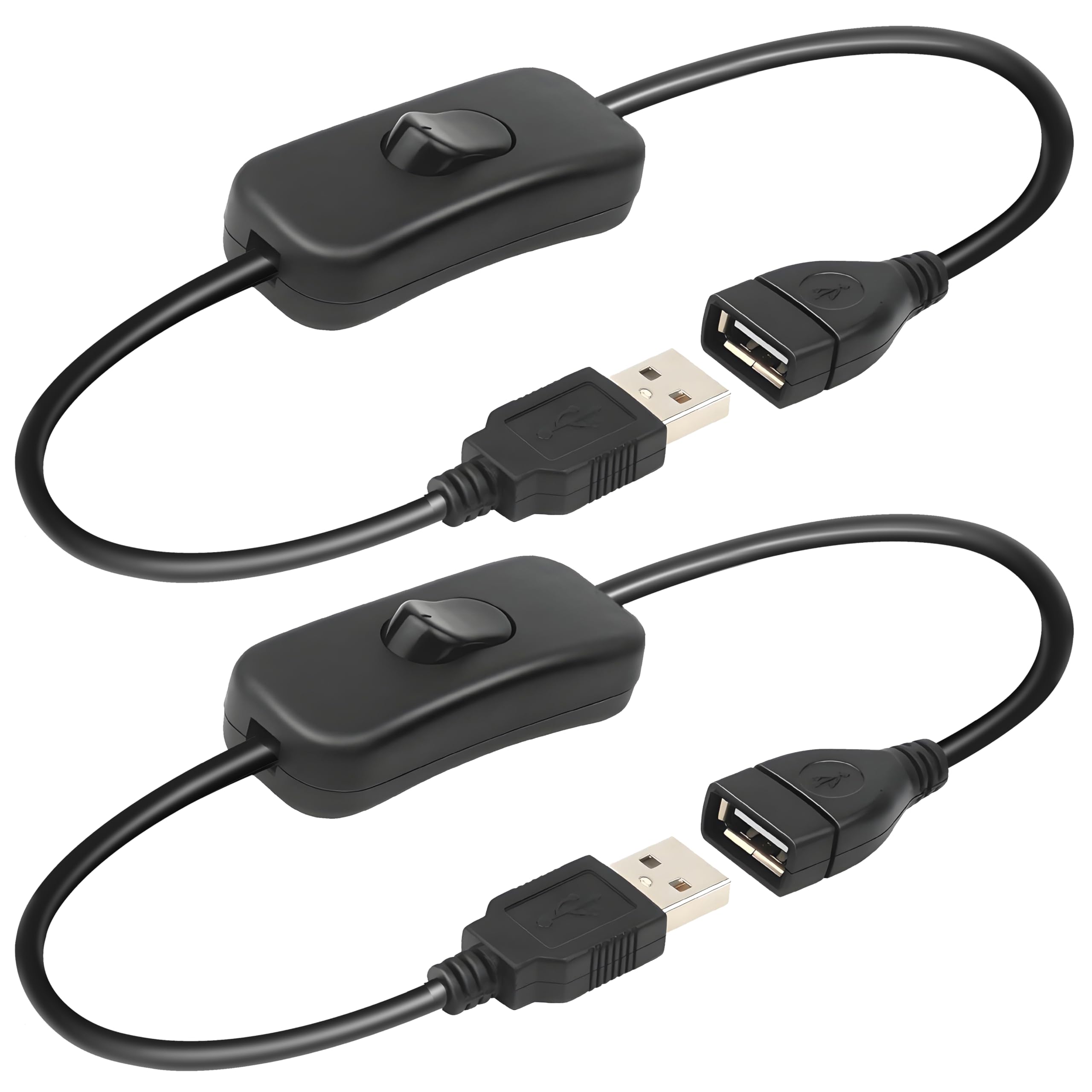USB A to USB B Switch Cable (0.3M) - 2 Pack On/Off Extension Cord for Driving Recorder, LED Desk Lamp, USB Fan & LED Strips - Perfect for Home Office, Car Accessories & DIY Lighting Projects