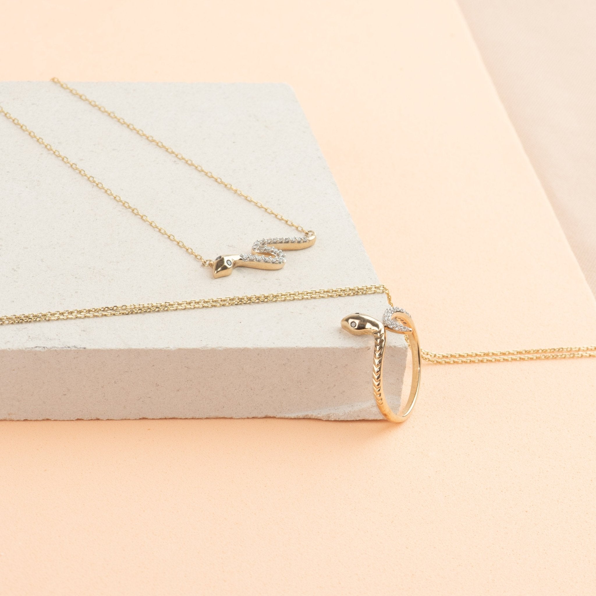 10k Solid Yellow Gold Diamond Snake Necklace - Elegant & Unique Jewelry for Women, Perfect for Parties, Weddings & Special Occasions