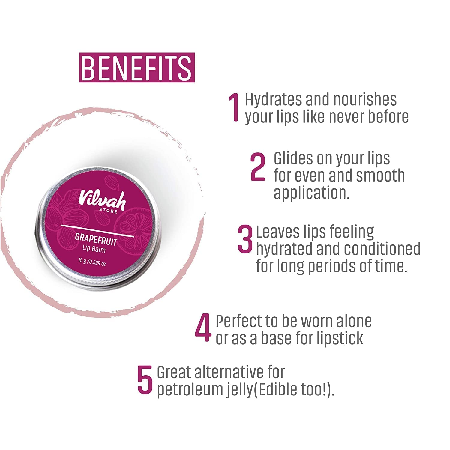 Natural Grapefruit Lip Balm for Dry, Chapped & Damaged Lips - Moisturizing Treatment with Shea Butter, Beeswax & Essential Oils - Lightens Dark Lips - 15g Vegan Lip Care - Perfect for Winter, Travel & Daily Hydration