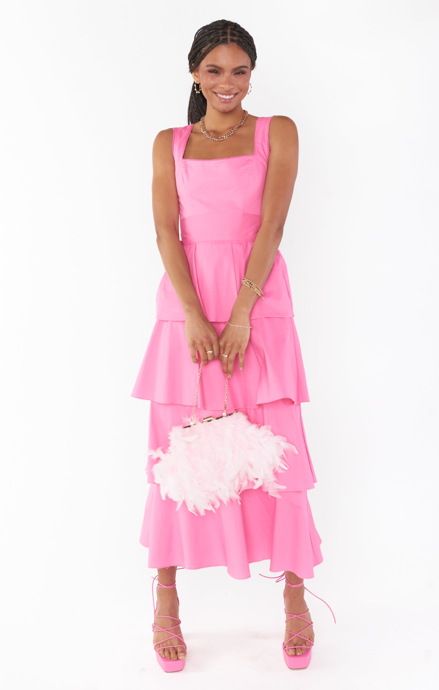 Meg Midi Dress - Pink Poplin Floral Summer Dress for Women | Casual & Party Wear | Perfect for Beach, Wedding & Date Night