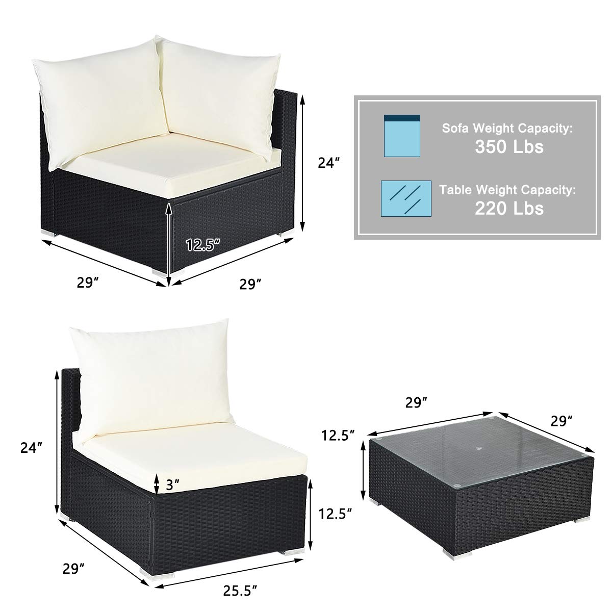 HAPPYGRILL 7-Piece Outdoor Patio Furniture Set - Rattan Wicker Sectional Sofa with Cushions, Pillows & Coffee Table - Perfect for Garden, Lawn, Backyard & Poolside Relaxation