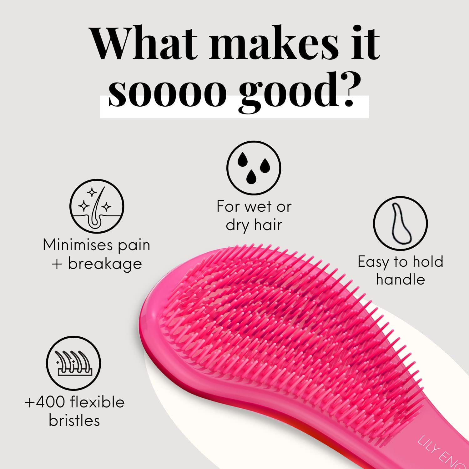 Lily England Detangling Hair Brush for Curly, Thick, Straight & Natural Hair - Gentle Hairbrush for Women, Kids & Toddlers with Flexible Bristles - Smooth Wet & Dry Hair Brush (Pink) - Perfect for Daily Hair Care, Styling & Pain-Free Detangling