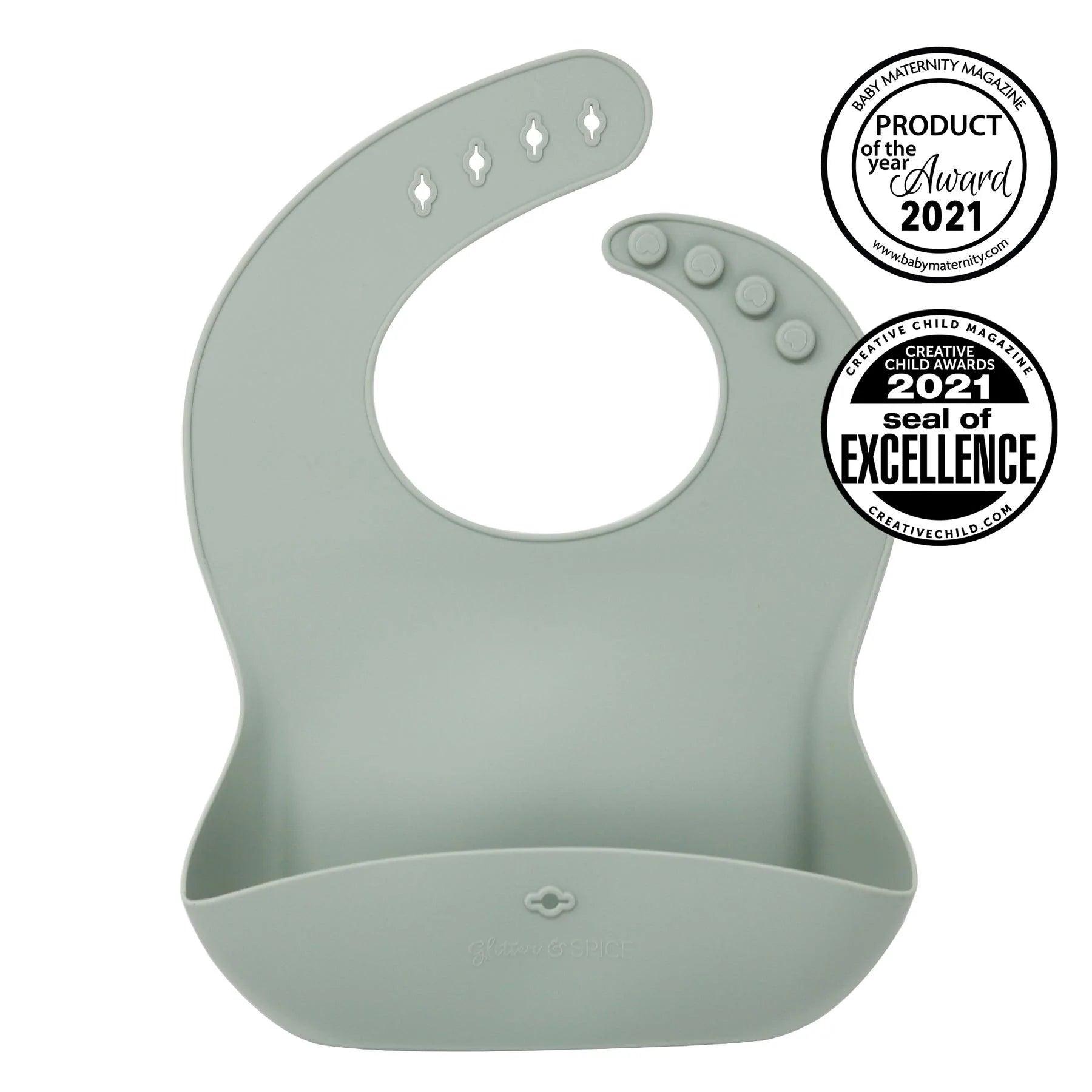 Glitter and Spice Silicone Baby Bib - Waterproof & Easy Clean Feeding Bib for Toddlers - Perfect for Messy Meals, Daycare, and Travel