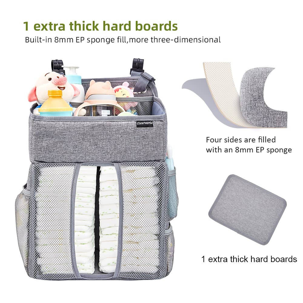 Clearworld Thickened Hanging Diaper Caddy Organizer - Baby Nursery Storage for Diapers, Wipes & Essentials - Perfect for Changing Tables, Cribs, Walls & Bassinets - Space-Saving Gray Diaper Stacker (Great for Nursery Organization & Quick Diaper Changes)