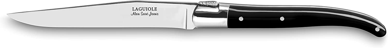 Premium ALAIN SAINT JOANIS Laguiole Steak Knives Set - 6-Piece Boxed with Elegant Black Resin Handles - Perfect for Fine Dining, BBQ Parties & Gourmet Steak Lovers