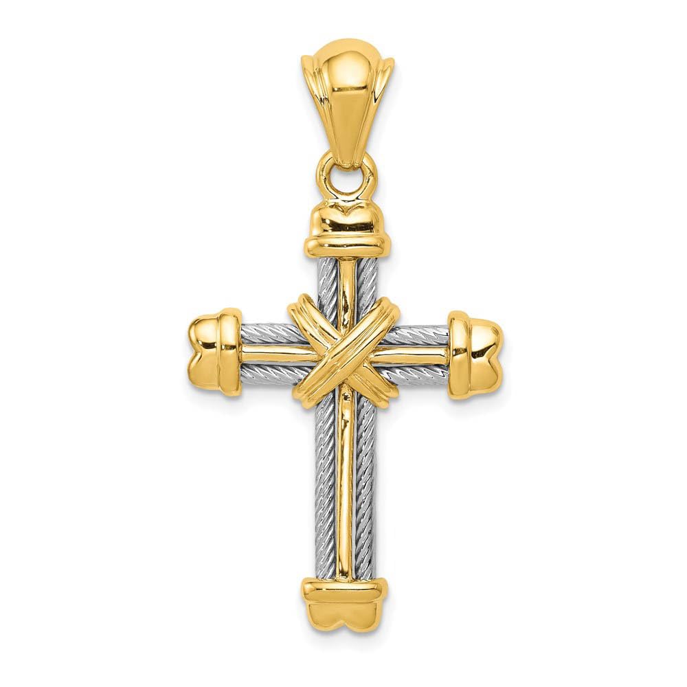 14k Two Tone Gold Rope Cross Pendant - Elegant Jewelry for Gifts & Faith