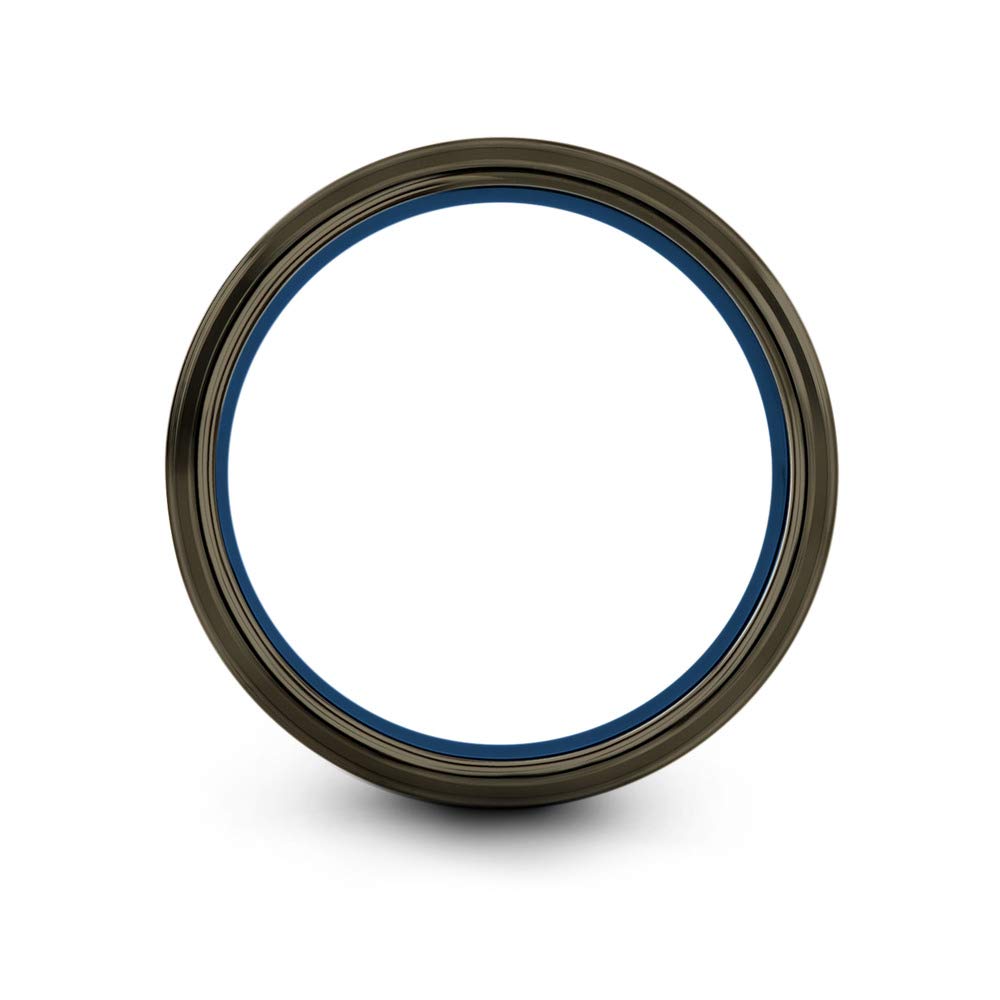 Premium Tungsten Carbide Wedding Band Ring for Men & Women - 8mm Blue Black Gunmetal Finish, Step Edge Design, Brushed & Polished - Custom Engraved Anniversary & Engagement Ring for Couples - Perfect for Weddings, Proposals & Special Occasions