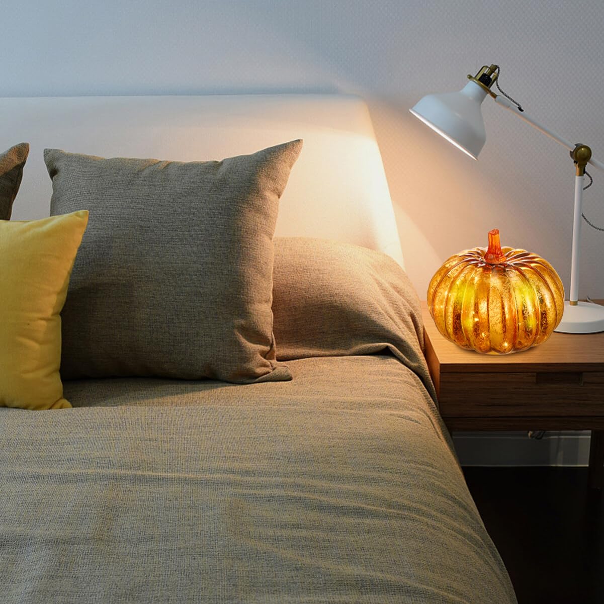 Halloween Pumpkin Lights - Glass LED Battery Powered Pumpkin Decorations for Indoor & Outdoor Parties - Perfect for Halloween Decor, Fall Festivals, and Home Garden Lighting