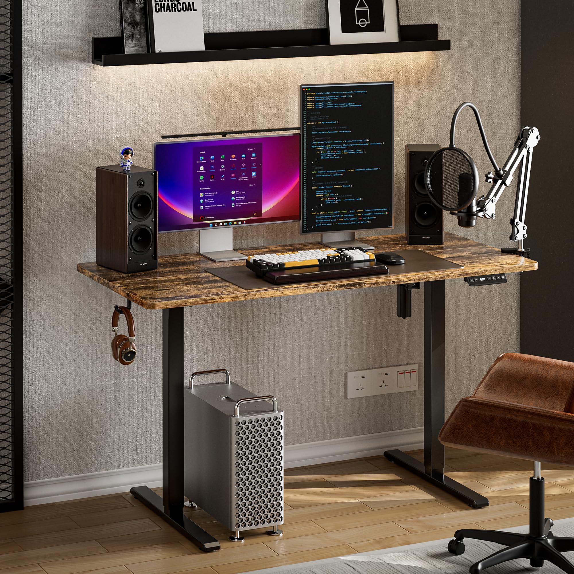 Electric Standing Desk 55 x 24 Inches - Height Adjustable Sit Stand Desk with 3 Memory Presets & Splice Board, Rustic Brown Desktop - Perfect for Home Office, Gaming & Workspace Ergonomics