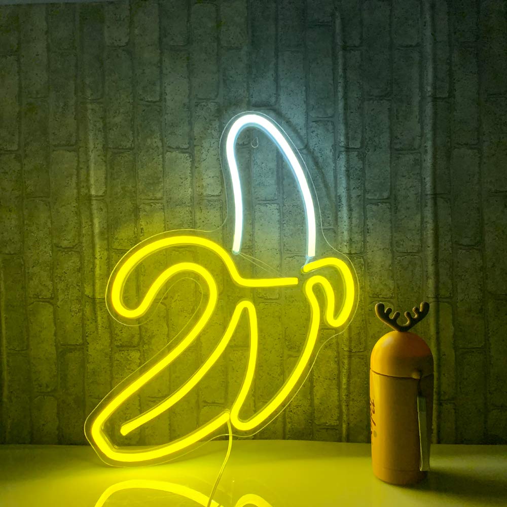 Banana Neon Sign LED Wall Art - 11''x19.7'' Warm Yellow Glow for Kids Bedroom, Birthday Party & Bar Decor | Durable Energy-Efficient Room Lighting for Home, Office & Game Room