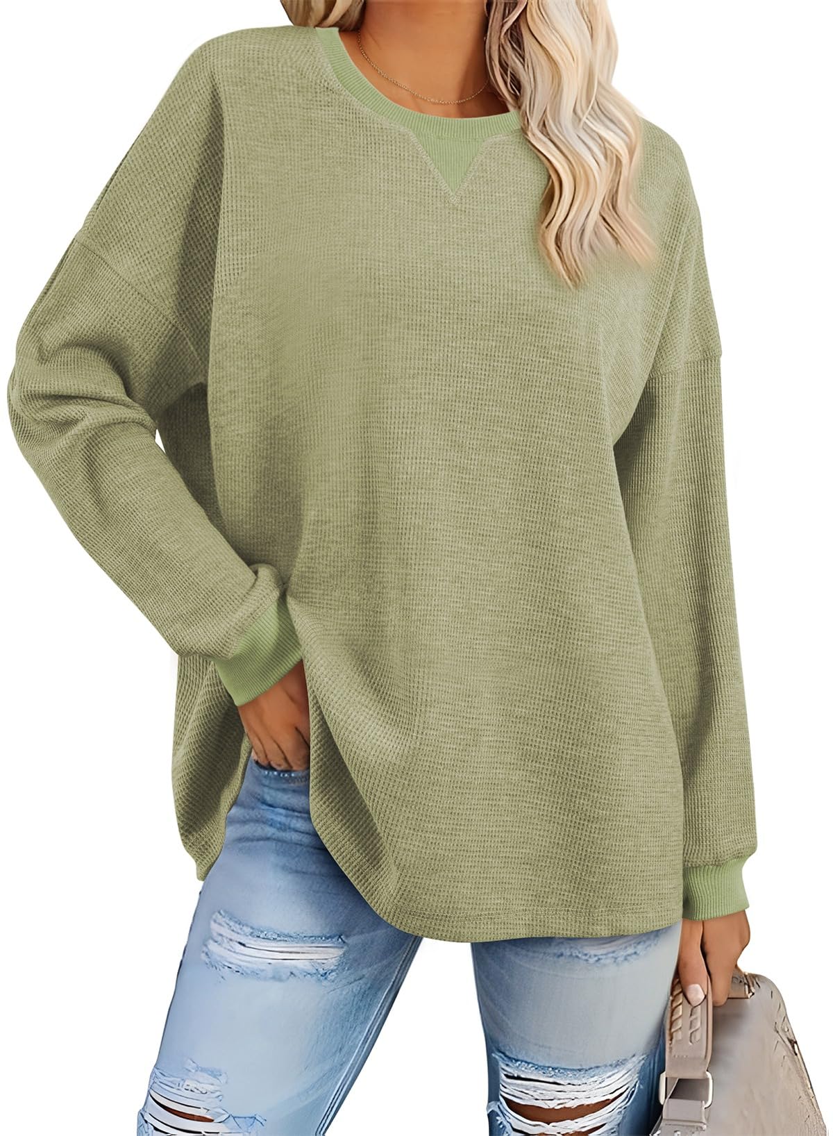 AlvaQ Women's Long Sleeve Waffle Knit Tunic Top - Trendy Fall Fashion 2024 Dressy Casual Blouse for Work, Date Night & Weekend Outfits