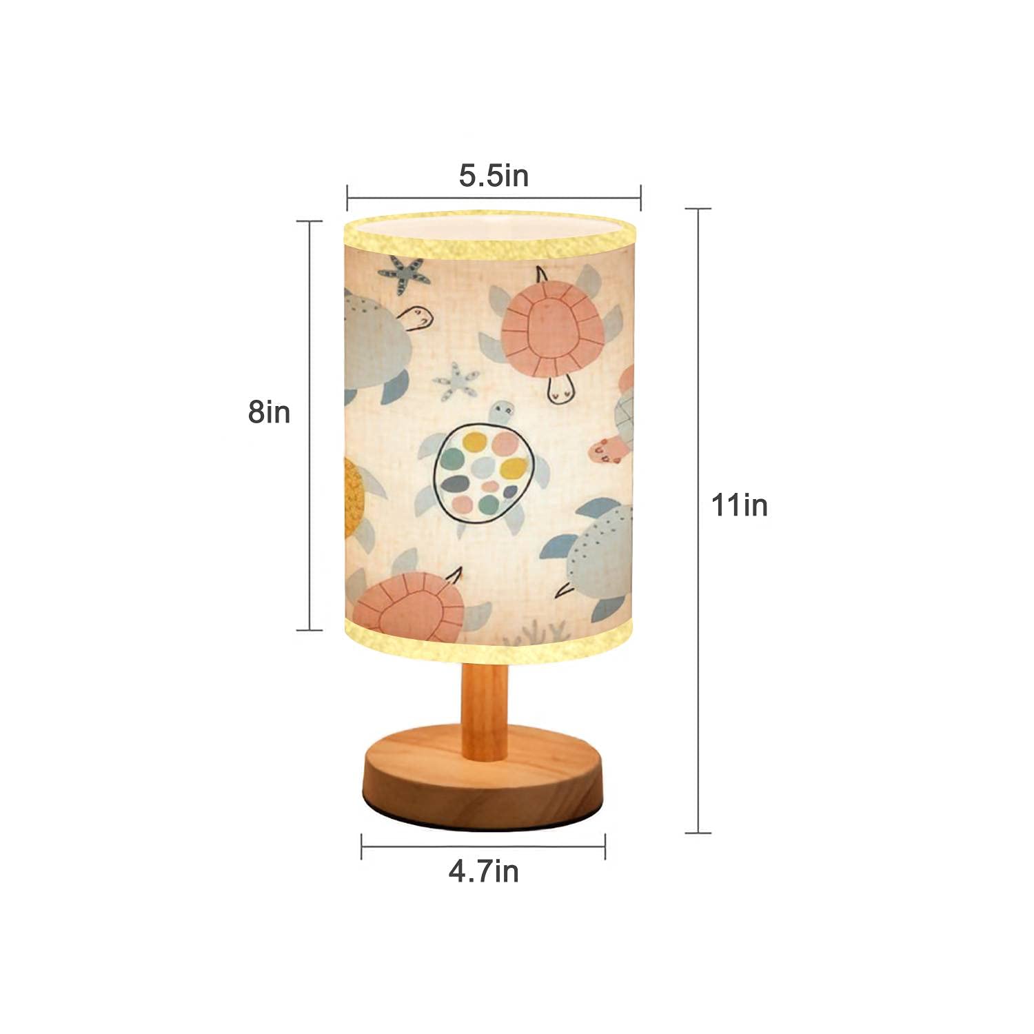 Minimalist Scandinavian Wood Nightstand Lamp with Flaxen Fabric Shade - Cute Turtle Design Kids Bedside Lamp for Nursery, Bedroom & Living Room | Perfect for Reading, Decor & Cozy Ambience
