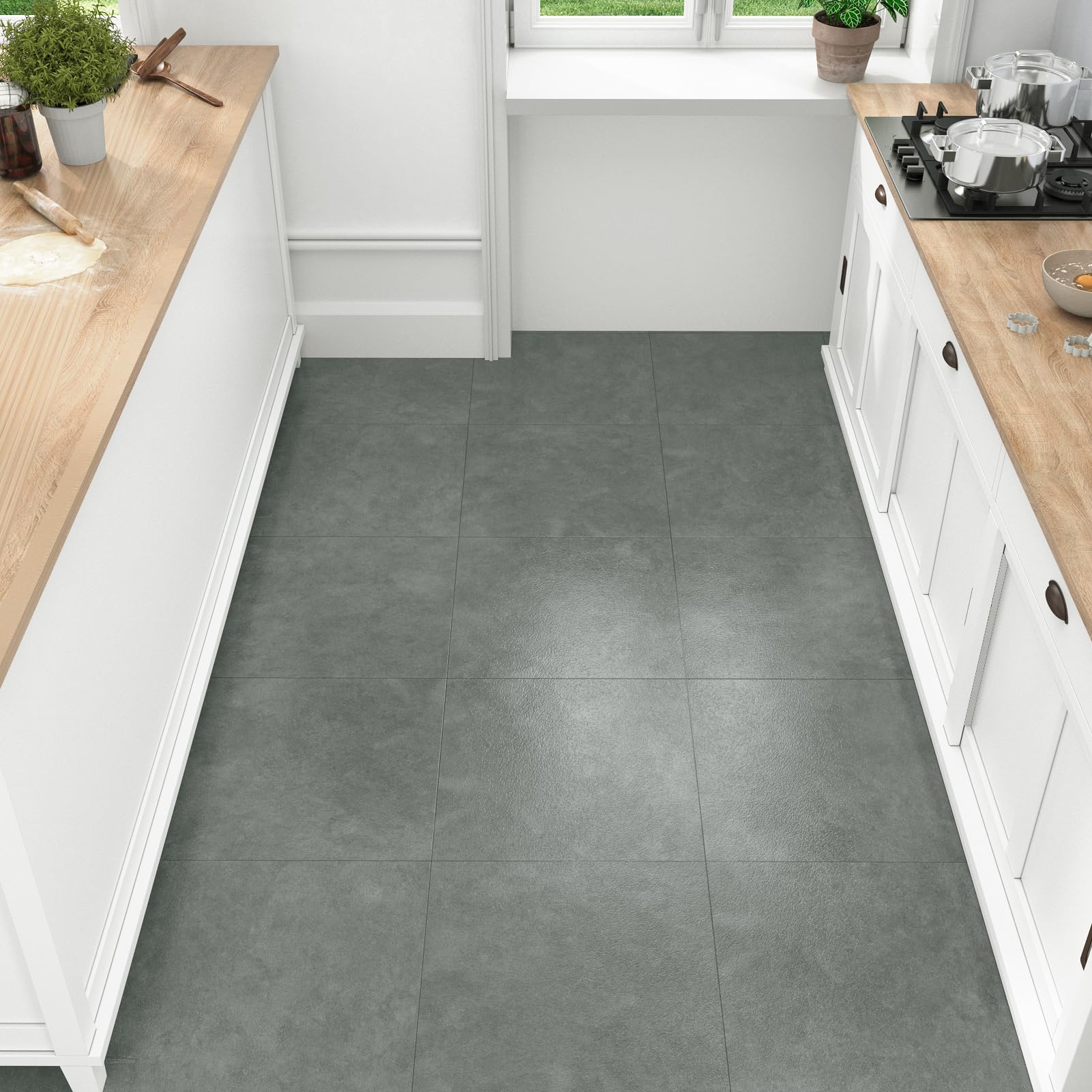 WESTICK Marble Grey Peel and Stick Vinyl Floor Tiles - 20 Pack 12x12 Inch Waterproof Self-Adhesive Removable Flooring for Bathroom, Kitchen, Laundry Room & Basement - Easy DIY Home Renovation Solution