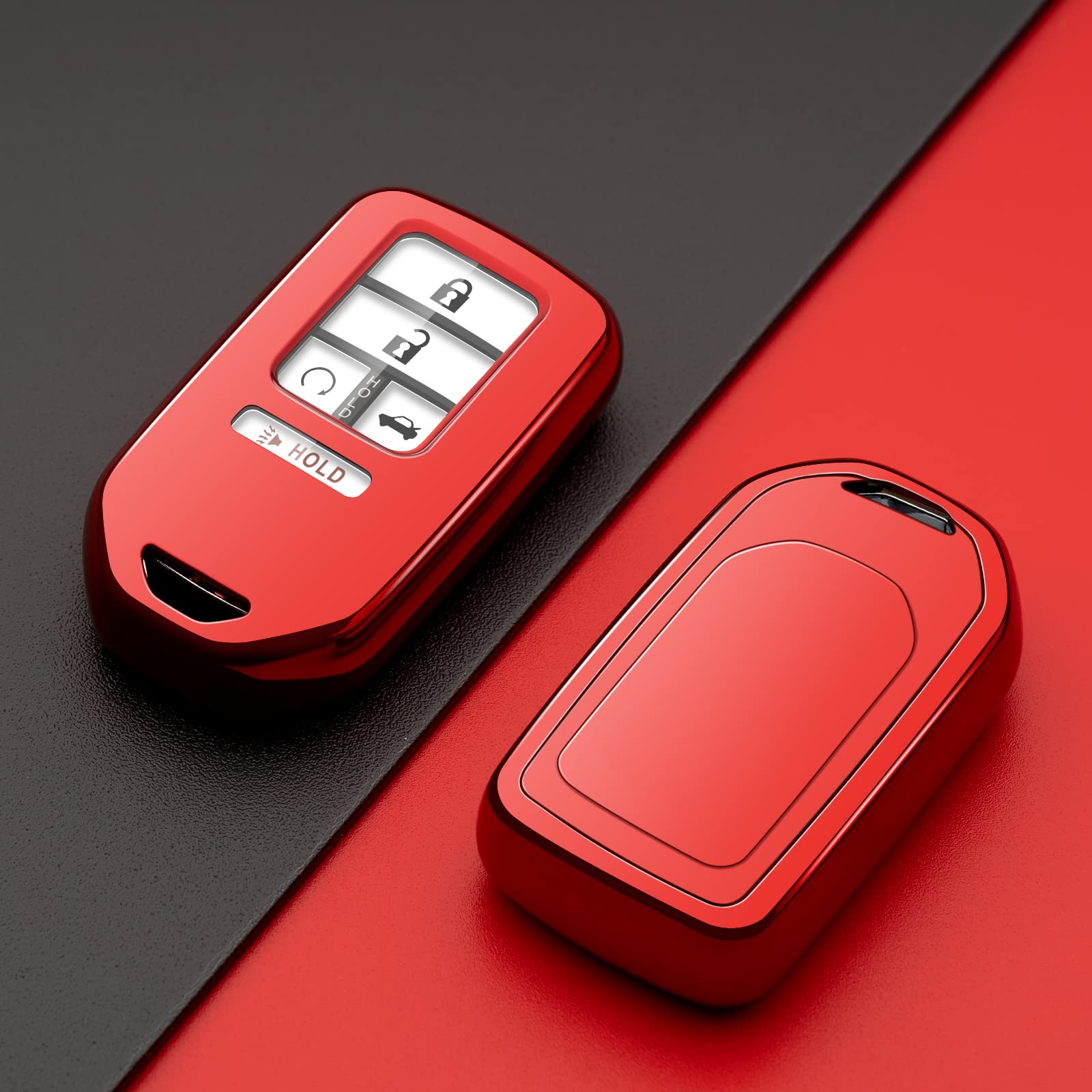 Durable Red TPU Key Fob Cover for Honda Civic Accord CRV Pilot Odyssey HRV Ridgeline - Car Key Case Protector with Keychain | Perfect for Everyday Use & Travel Accessories