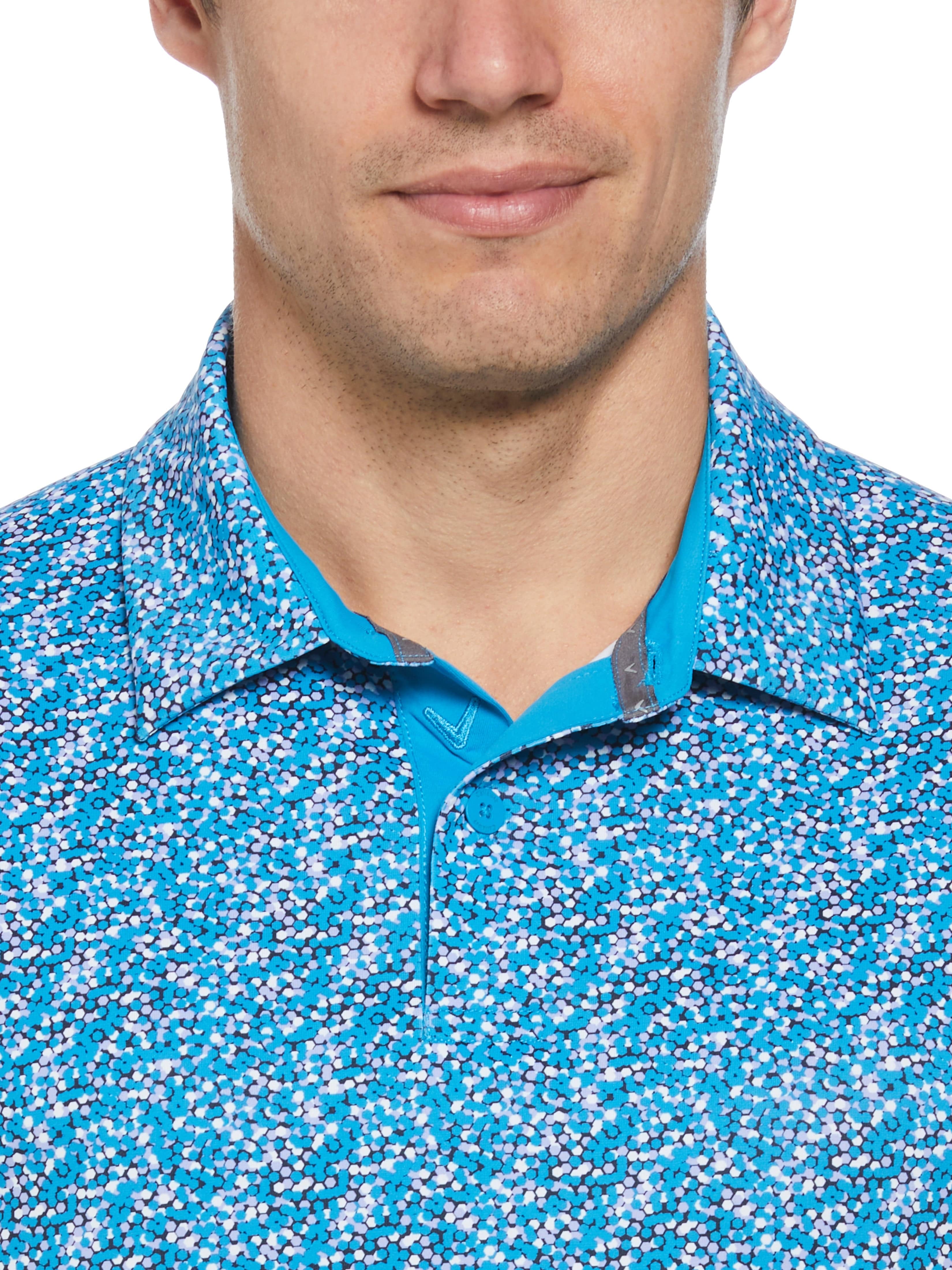 Men's Stylish Hexagon Confetti Print Golf Polo Shirt - Breathable Performance Tee for Golf, Casual Wear & Outdoor Activities