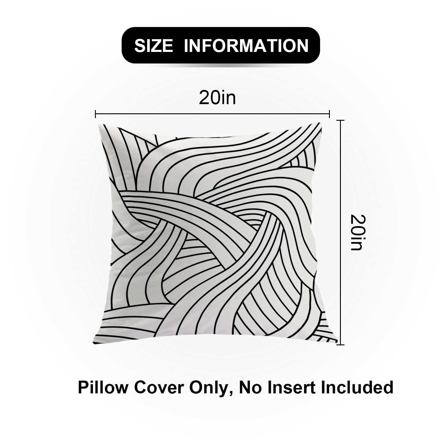 Shrahala Art Deco Black and White Pillow Covers Set of 2 - 20x20 Inch Square Decorative Cushion Covers for Sofa, Bedroom & Car - Modern Geometric Wallpaper Pattern Throw Pillows | Perfect for Home Decor, Living Room Accents & Cozy Interior Styling